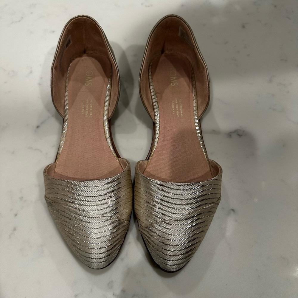 Toms Rose Gold Metallic Jacquard Women's Jutti D'Orsay Flats - Size 6